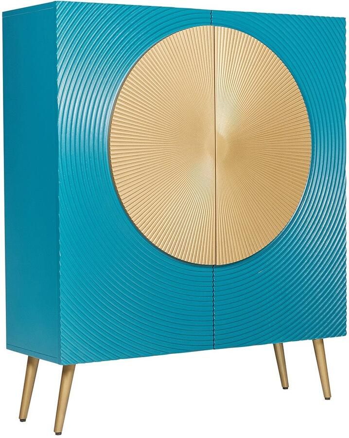 Invicta Interior Highboard AURUM 120cm gestructureerd front goud cirkelaccent turquoise mangowood gouden metalen poten 49594