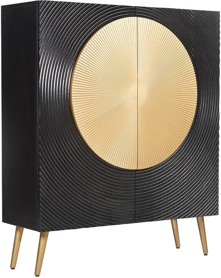 Invicta Interior Highboard AURUM 120cm getextureerde front goudcirkelaccent zwart mangowood goudmetalen poten 49592