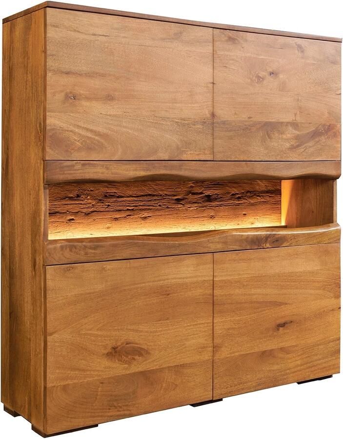 Invicta Interior Highboard GRAND MANGO 120cm mangohout bruin met afstandsbediening LED-verlichting 49213
