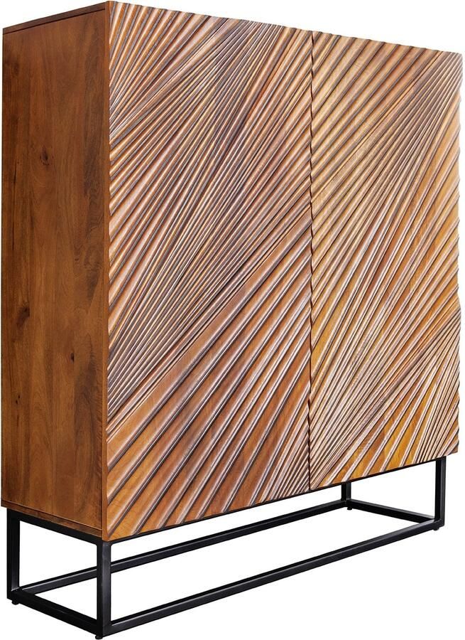 Invicta Interior Massief Highboard ART 120cm Bruin Mango Hout 3D Design Zwart Metaal 45304