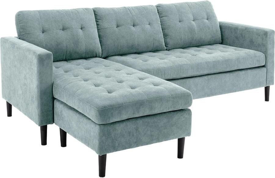 Invicta Interior Hoekbank STOCKHOLM 220cm 3-zits cord aqua 44151