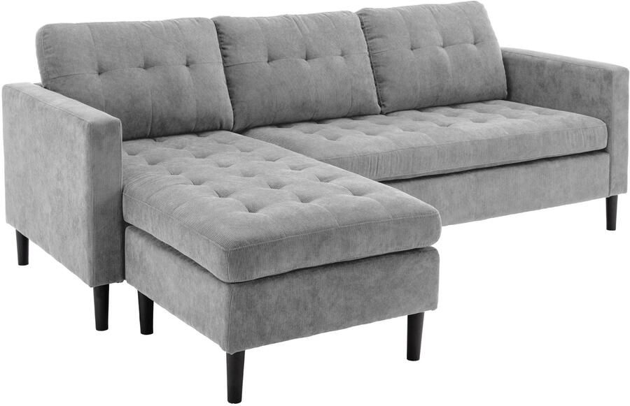 Invicta Interior Hoekbank STOCKHOLM 220cm 3-zits corduroy grijs 44150