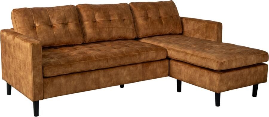 Invicta Interior Hoekbank STOCKHOLM 220cm 3-zits met ottoman gestikt fluweel mosterdgeel 49374