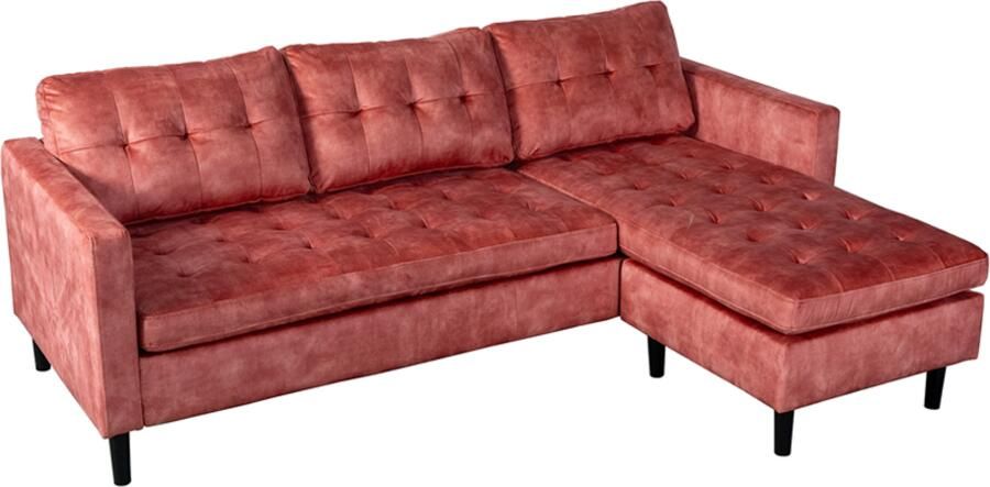 Invicta Interior Hoekbank STOCKHOLM 220cm 3-zits met ottoman kapitonné look fluweel roze 49373