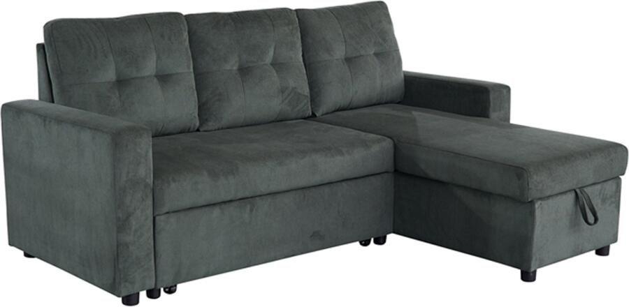Invicta Interior Hoeksofa bed APARTMENT 205cm 3-zits met poef en opbergruimte fluweel groen 48124