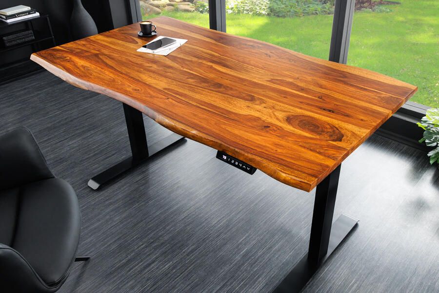 Invicta Interior In hoogte verstelbaar bureau MAMMUT 160cm naturel Sheesham massief houten boomrand 46810
