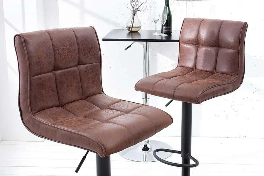 Invicta Interior In hoogte verstelbare barkruk MODENA vintage bruin microvezel metaal zwart met rugleuning draaibaar 37937