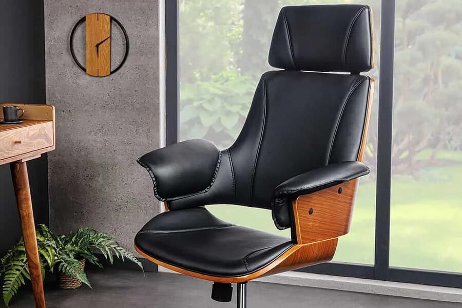 Invicta Interior In hoogte verstelbare bureaustoel MANHATTAN kunstleer massief hout met armleuning retro design 44195