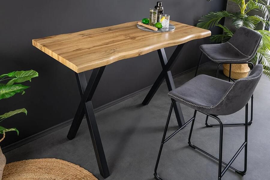 Invicta Interior Industriële bartafel WILD 120cm bruin wild eiken look zwart metalen X-poot 45080