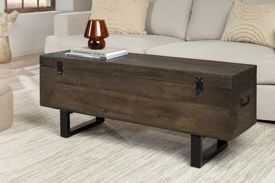 Invicta Interior Industriële kistbank FACTORY LOFT 115cm bruin mangohout zwart metalen bank 46414