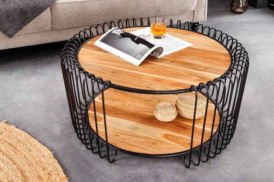 Invicta Interior Industriële salontafel TRUE ELEMENTS 70 cm massief hout van natuurlijk acaciahout 45736