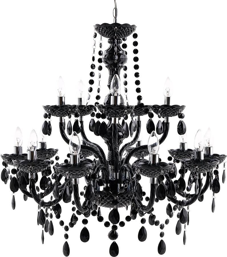 Invicta Interior Design kroonluchter BLACK CRYSTAL XL 80cm zwart acryl 15-armige kroonluchter 1282 - Foto 2