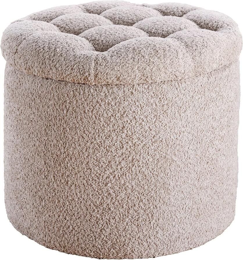 Invicta Interior Ronde kruk MODERN BAROQUE 50cm champagne bouclé met opbergruimte 45066