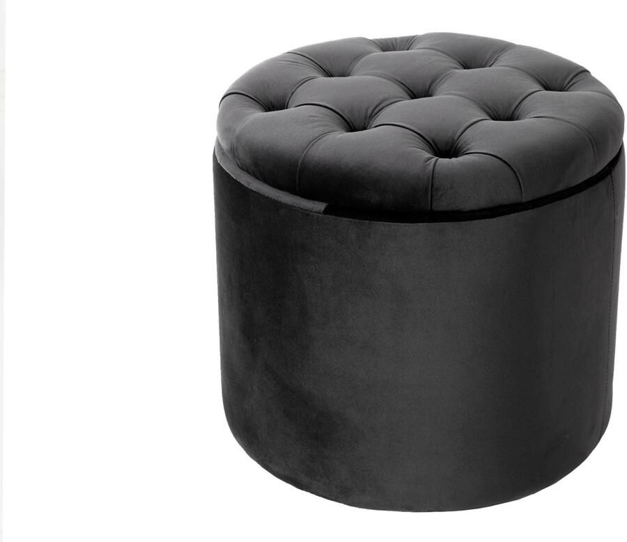 Invicta Interior Ronde kruk MODERN BAROK 50cm Grijs Fluweel met opbergruimte 44747