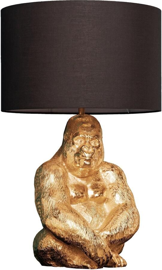 Invicta Interior Design tafellamp KONG 60cm goud metaal aaplamp zwarte lampenkap woonkamer 43193 - Foto 2