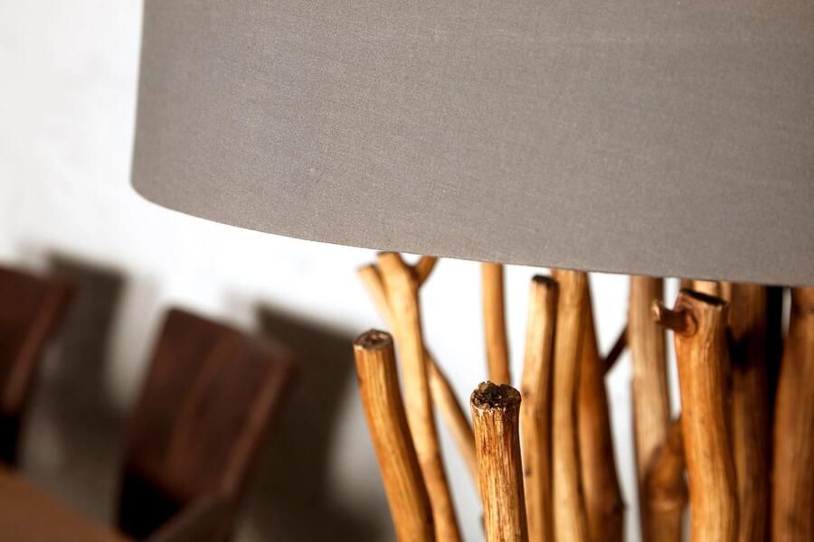 Invicta Interior Design Drijfhout Vloerlamp EUPHORIA 180cm grijs met linnen kap 19472