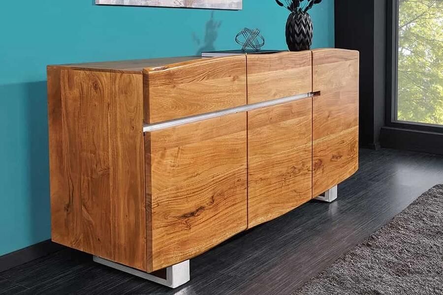 Invicta Interior Massief boomstamdressoir MAMMUT 135cm acacia roestvrijstalen sledeonderstel 38473