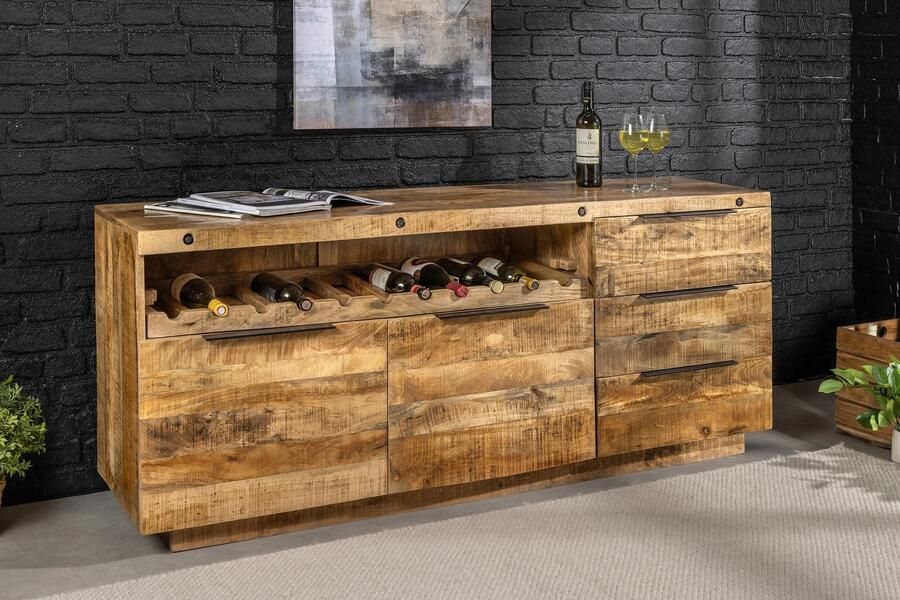 Invicta Interior Massief dressoir IRON CRAFT 175 cm naturel mangohout met lades wijnrek 44184