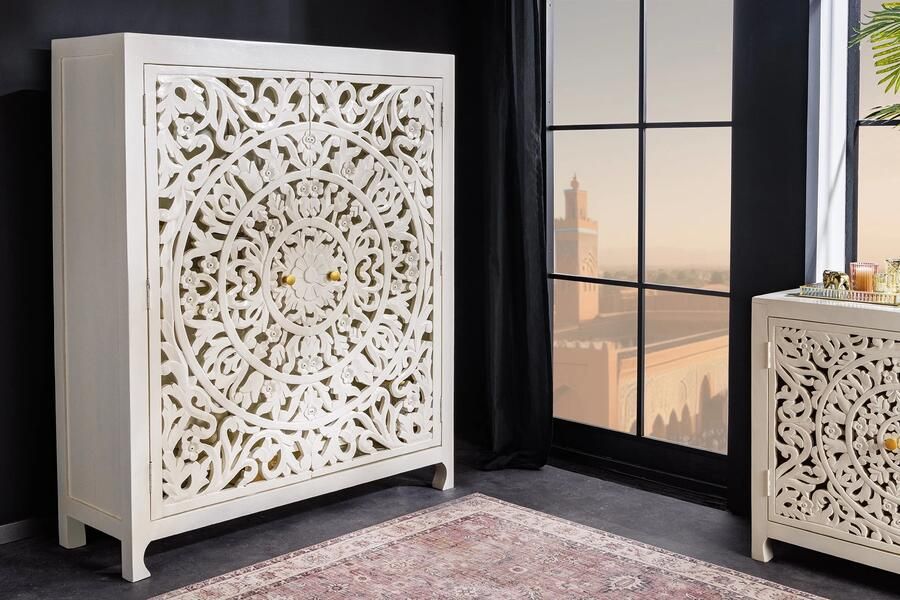 Invicta Interior Massief dressoir MARRAKECH 140cm wit mangohout met decoratie handgemaakt 43866