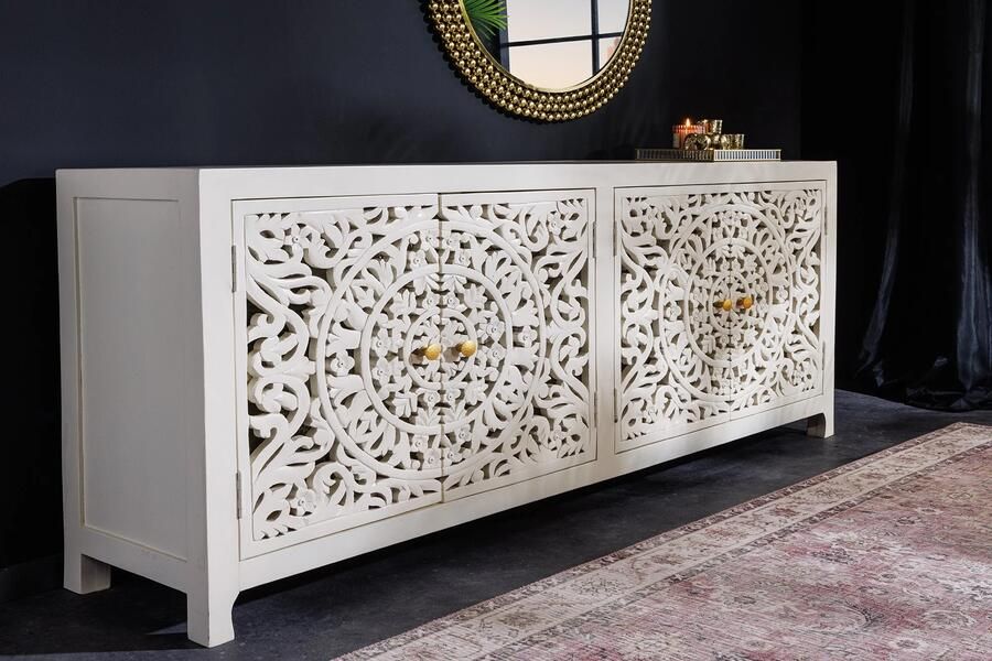 Invicta Interior Massief dressoir MARRAKECH 170cm wit mangohout met decoratie handgemaakt 43852