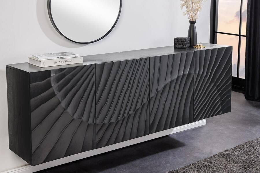 Invicta Interior Massief dressoir SCORPION 180cm zwart hangend mangohout 3D design 44524