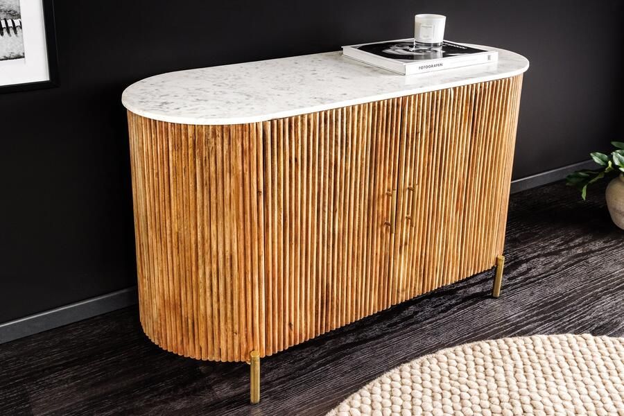 Invicta Interior Massief dressoir TRES CHIC 105cm bruin mangohout wit marmer goud metaal 45755