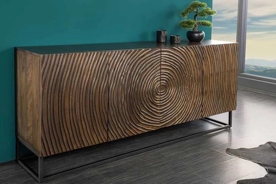 Invicta Interior Massief dressoir ZEN CIRCLES 180cm donkerbruin mangohout 3D design 44580
