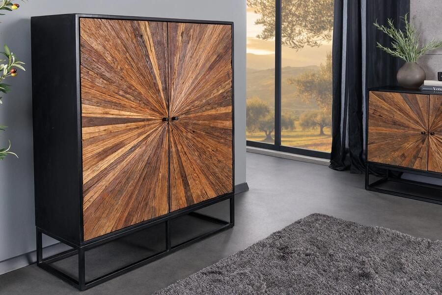 Invicta Interior Massief highboard BARRACUDA 120cm bruin mangohout met teakhouten front zwart metaal 44989 - Foto 2