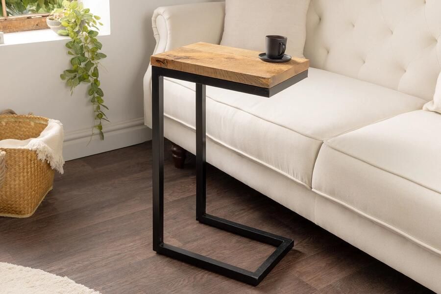 Invicta Interior Massief houten bijzettafel GASTON 65cm naturel mangohout metaal zwart handgemaakt 44740
