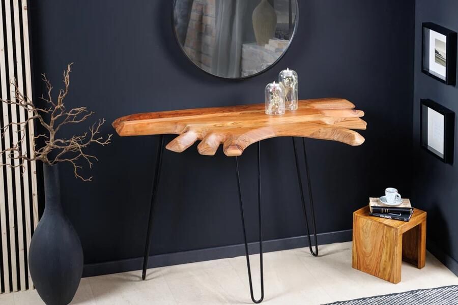 Invicta Interior Massief houten consoletafel WILD 105 cm natuurlijke acacia haarspeldpoten boomrand 43340