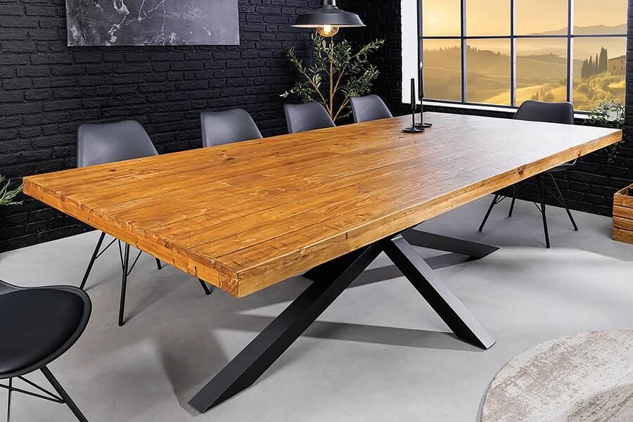 Invicta Interior Massief houten eettafel GALAXIE 200 cm vintage bruin grenen gerecycled industrieel design 43678