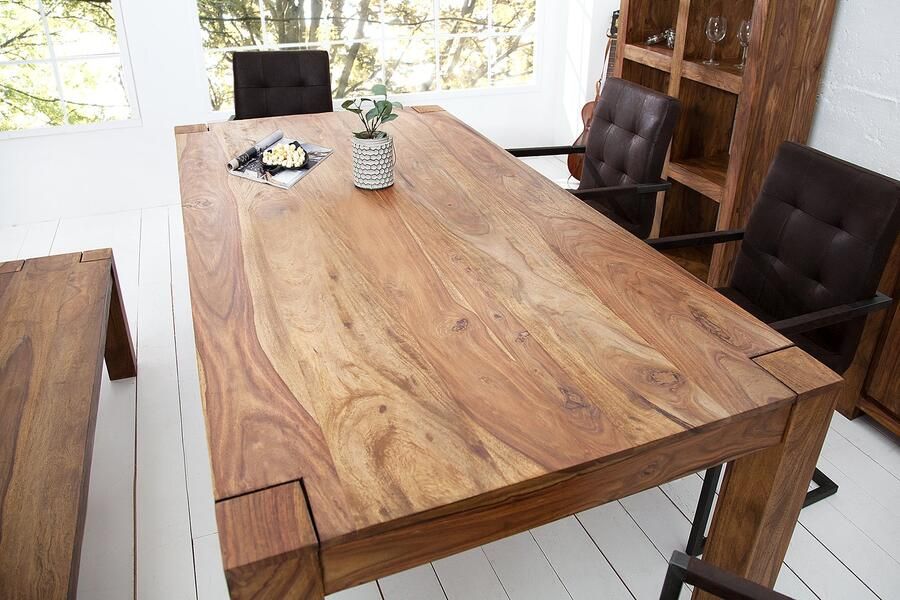 Invicta Interior Massief houten eettafel MAKASSAR 200cm bruin sheesham houten poten met houten poten rechthoekig 15516 - Foto 2