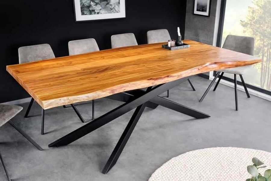 Invicta Interior Massief houten eettafel MAMMUT 200 cm Acacia zwart metalen boomrand 6 cm tafelblad 43784