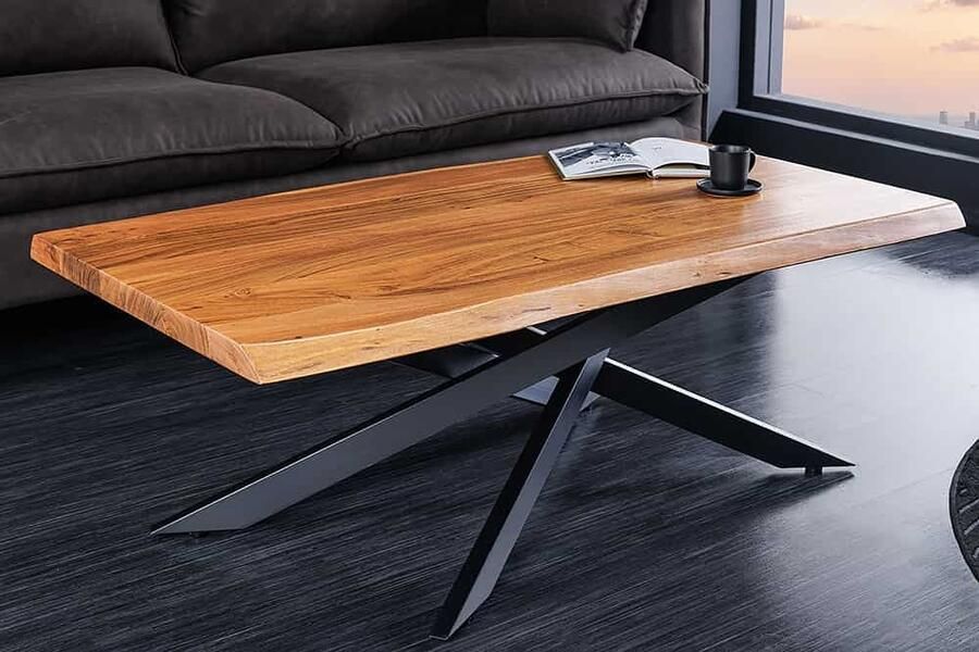 Invicta Interior Massief houten salontafel MAMMUT 110 cm acaciazwart 3 5 cm tafelblad boomrand 44059