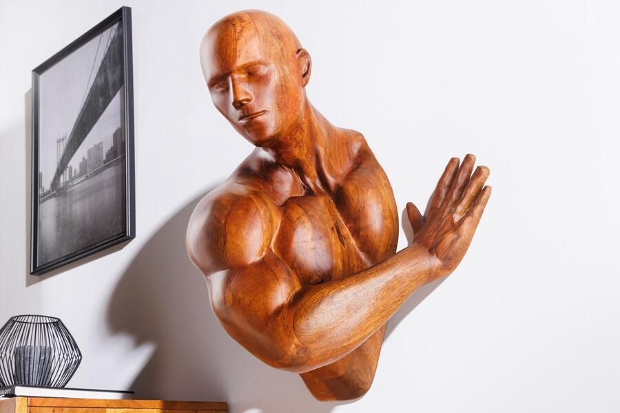 Invicta Interior Massief wandbeeld SOUL 60cm bruin mangohout wanddecoratie atleet figuur 44513