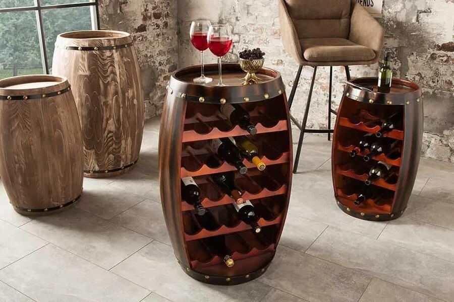 Invicta Interior Massief wijnrek BODEGA 80cm koffiebruin grenen vat bartafel voor 23 flessen 38961