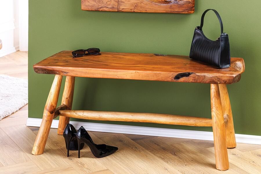 Invicta Interior Massieve bank ROOT 100cm Bruin Natuurlijk Teak Boomstam Houten Stut 44709