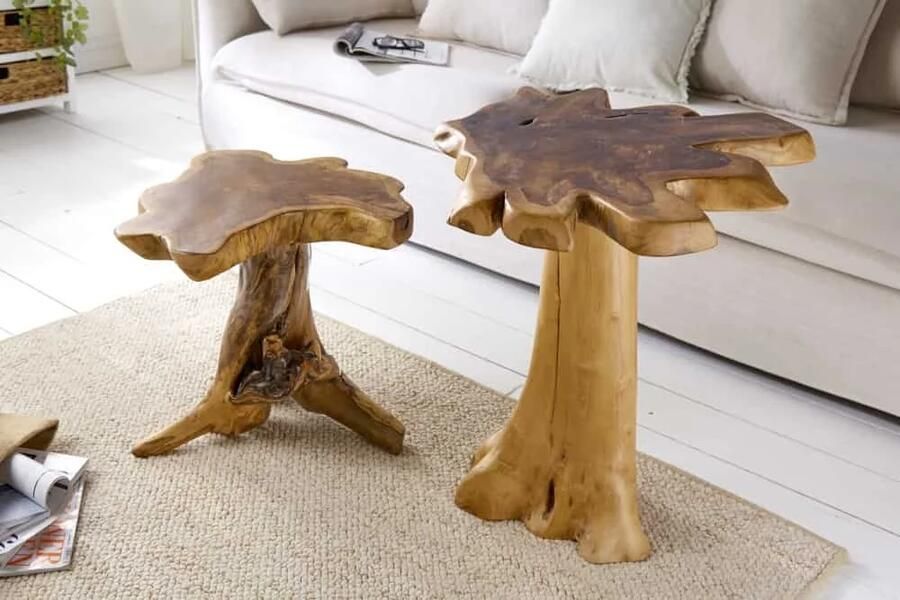 Invicta Interior Massieve bijzettafel ROOT 60cm teakhout met jaarringen 38238