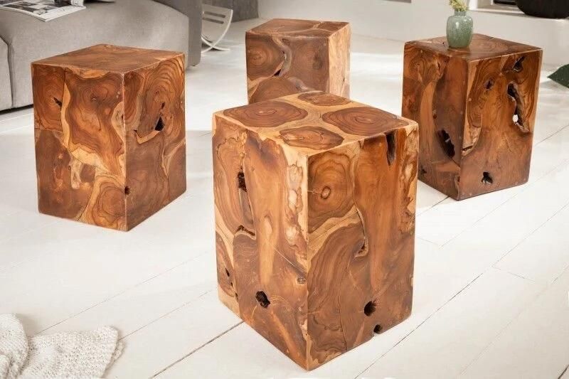 Invicta Interior Massieve bijzettafel SQUARE 30cm teakhouten kubuskruk 39225 - Foto 3