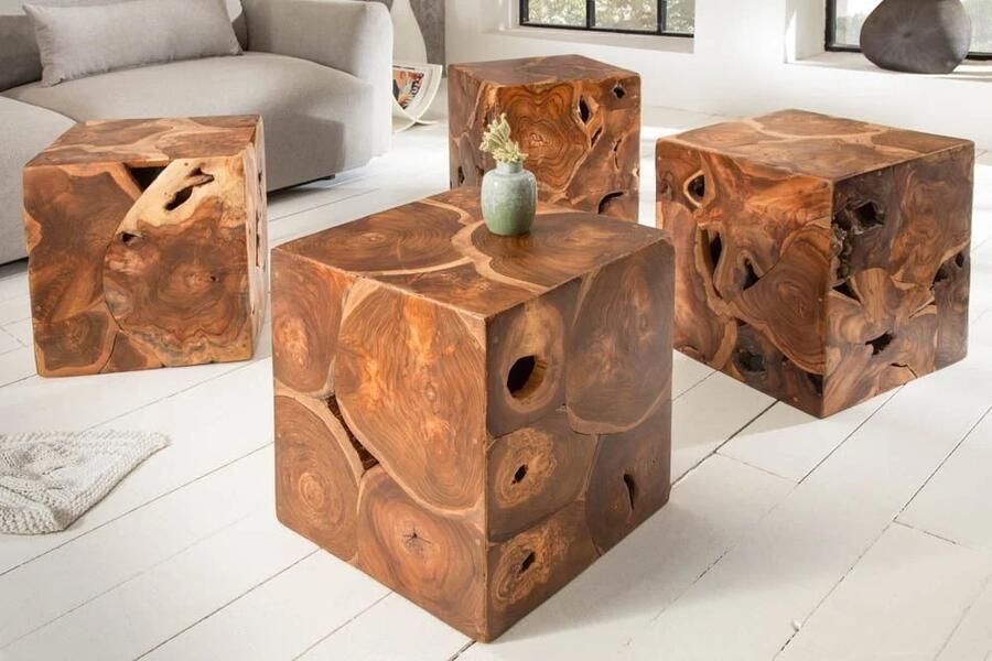 Invicta Interior Massieve bijzettafel SQUARE 40cm teakhouten kubuskruk 39226 - Foto 2