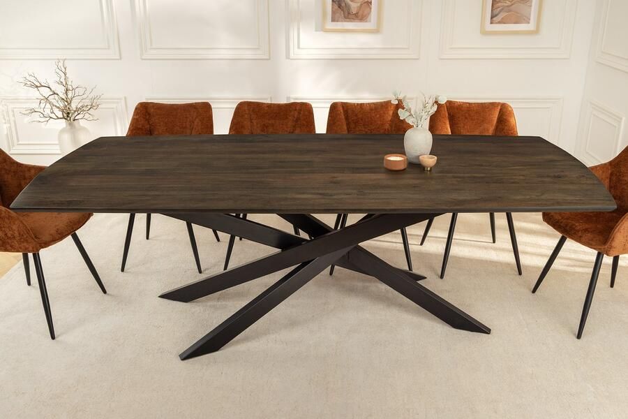 Invicta Interior Massieve eettafel SIGNUM 220cm donkerbruin mangohout bootvorm sterframe 45837