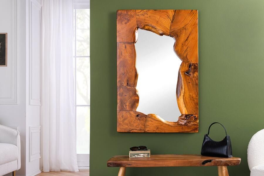 Invicta Interior Massieve spiegel MOSAIK 90cm teakhouten vierkante boomstam handgemaakt 44711