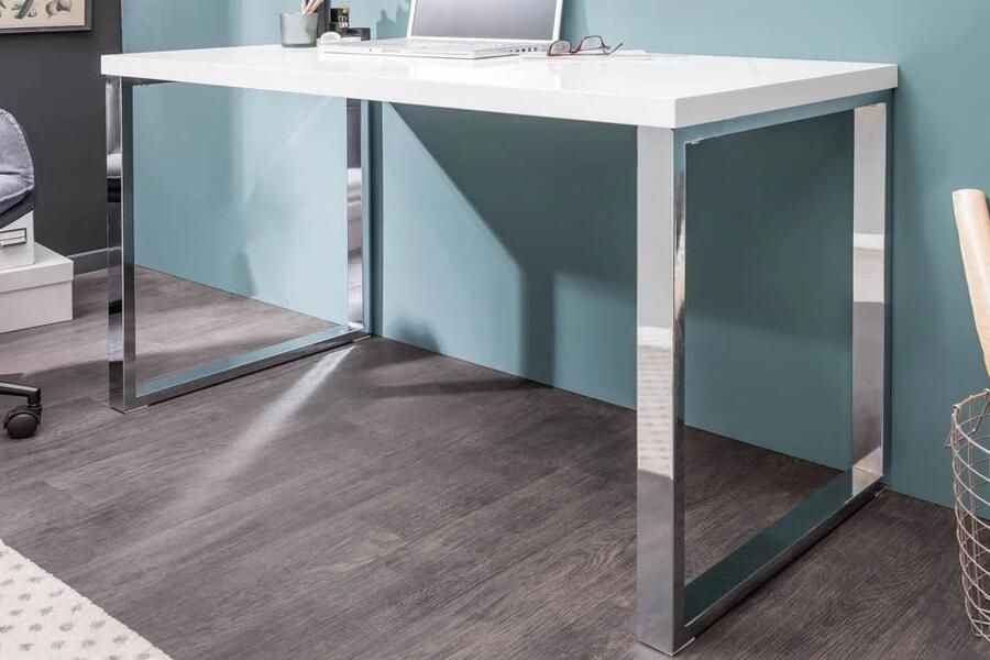 Invicta Interior Modern bureau WHITE DESK 120cm witte hoogglans bureautafel 20999