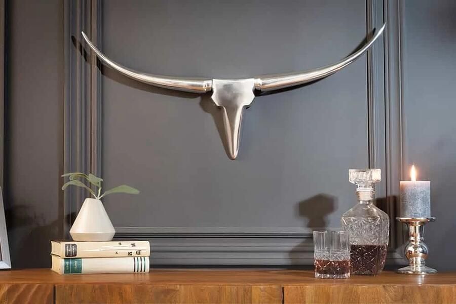 Invicta Interior Modern design wanddecoratie BULL 75cm zilver aluminium stierenkop 20075
