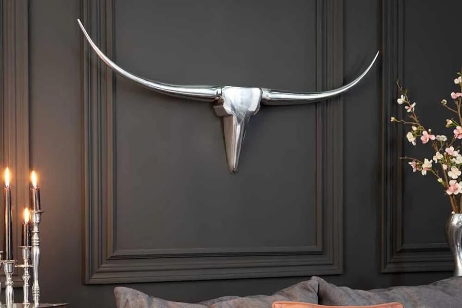 Invicta Interior Modern design wanddecoratie BULL L 100cm zilver aluminium stierenkop 8913