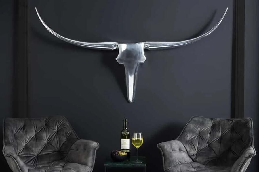 Invicta Interior Modern design wanddecoratie BULL XL 120cm zilver aluminium stierenkop 8528