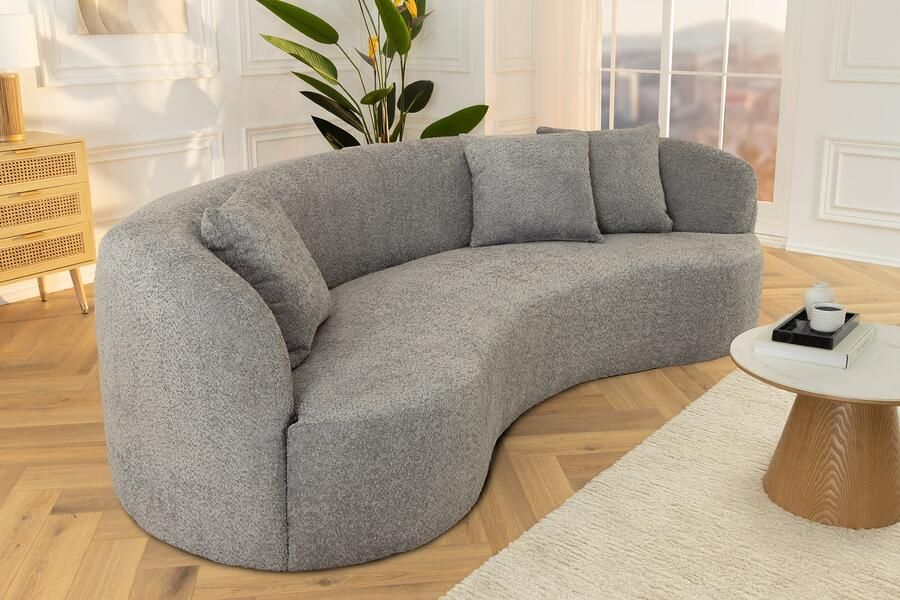 Invicta Interior Moderne bank ATELIER 230cm grijs bouclé 3-zits bank incl. kussens 46545