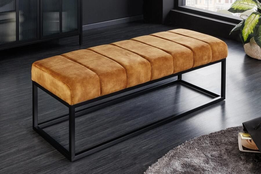 Invicta Interior Moderne bank PETIT BEAUTÉ 110cm mosterdgeel fluweel zwart metalen frame 44617