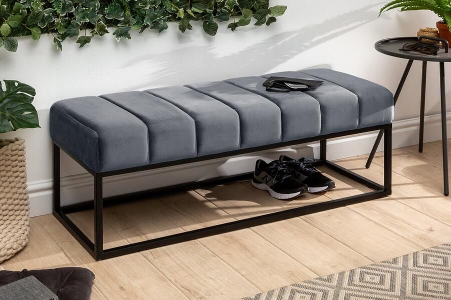 Invicta Interior Moderne bank PETIT BEAUTÉ 110cm zilvergrijs fluweel zwart frame 44267