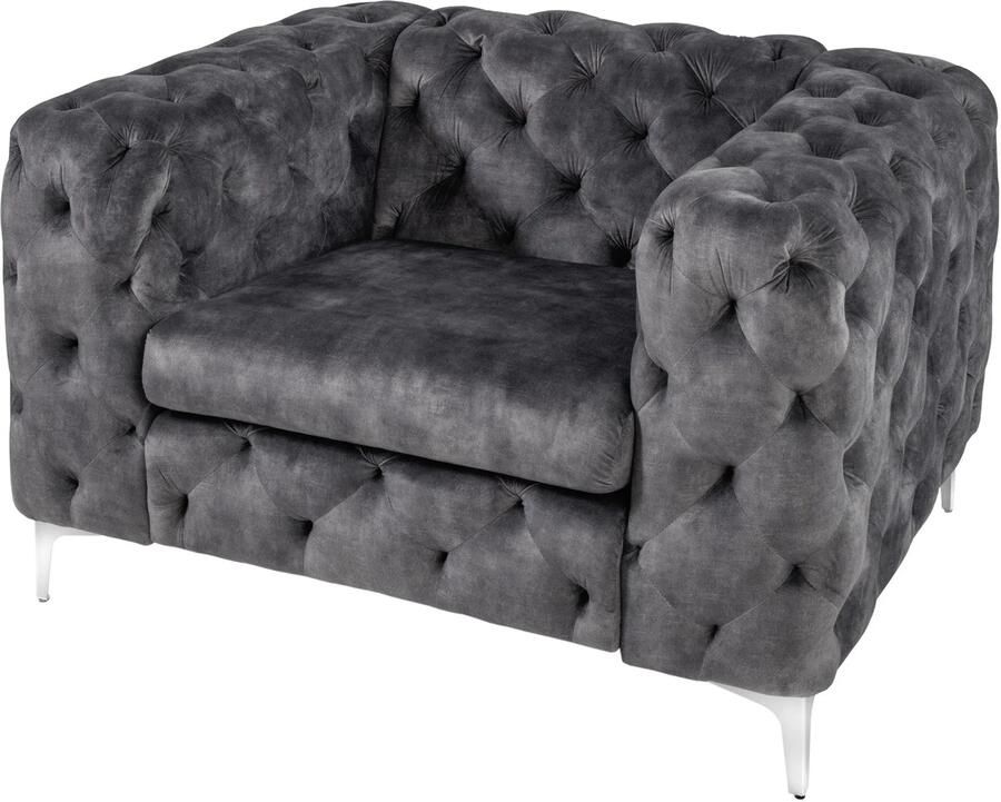 Invicta Interior Moderne barokke fauteuil in Chesterfield-stijl 120 cm grijs fluweel 45977